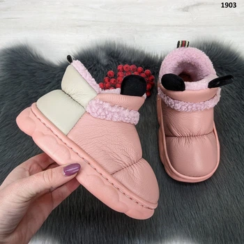 Тапочки чуни детские высокие экокожа с ушками пудровые 32/33 р (20 см) 1903