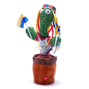 Танцующий поющий кактус Украинка Стефания Dancing Cactus с подсветкой 32 см повторюшка и USB зарядка