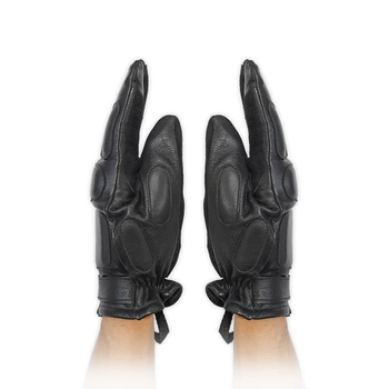 Тактичні шкіряні зимові рукавички на флісовій підкладці GlovesUA мод.312-б Чорний 9
