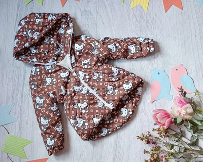 Куртка парка детская демисезонная для девочки Natalie Kitty коричневая 80-86 см