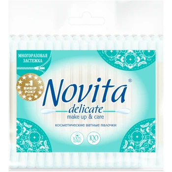 Ватные палочки Novita Delicate в полиэтиленовом пакете 100 шт. (4823071615906)