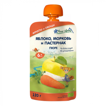 Дитяче пюре Fleur Alpine Яблуко, морква, пастернак, 120 г (1284009)