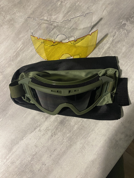 Тактичні окуляри олива з 3 лінзами, тактична маска, захисна маска, захисні окуляри олива, Revision