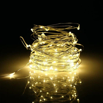 Проволочная декоративная гирлянда 50 Led 5 м На батарейках Теплый белый (KG-4201)