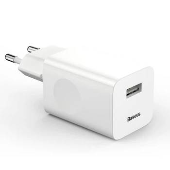 Мережевий зарядний пристрій адаптер BASEUS For Qi Quick Charge 1USB 2.4A QC 3.0 з функцією швидкої зарядки White