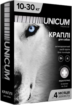 Капли Unicum Premium от блох и клещей на холку для собак массой 10-30 кг 3 шт (4820150201807)
