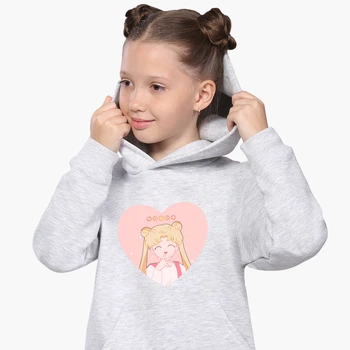 Детский худи Сейлор Мун Луна Кошки (Sailor Moon anime Cats) Светло-серый меланж (9298-2922) 128 см