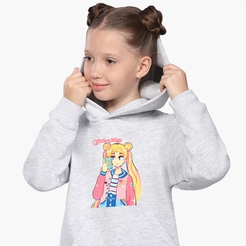 Детский худи Сейлор Мун (Sailor Moon) Светло-серый меланж (9298-2924) 152 см