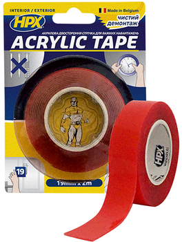Двухсторонняя акриловая лента HPX Acrylic Tape 19 мм х 2 м Прозрачная (TT1902)
