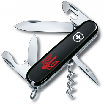 Нож складной швейцарский 91 мм/12 функций Victorinox SPARTAN UKRAINE Черный/Трезубец плетёный красный