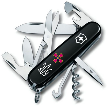 Нож складной швейцарский 91 мм/14 функций Victorinox CLIMBER ARMY Черный/Эмблема ВСУ + Трезубец ЗСУ