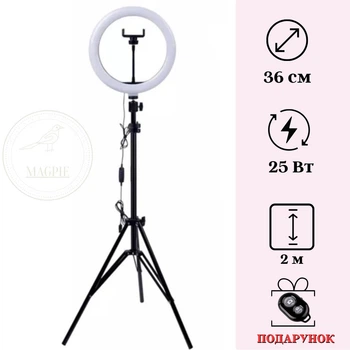 Комплект Кільцева лампа Ring Light 36 см, Штатив 2 метри + Bt пульт для телефону Подарунок, Кільцева LED лампа
