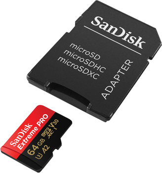 SanDisk Extreme Pro microSDXC UHS I 64 GB klasa A2 V30 + adapter SD (SDSQXCU-064G-GN6MA)