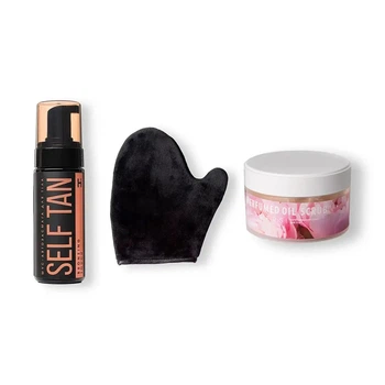 Набор для автозагара тела + Скраб для тела Perfumed Oil Scrub Flowers HI-11-167