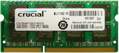 Пам'ять Crucial 4 GB SO-DIMM DDR3L 1333 MHz 1.35V (CT51264BF1339)