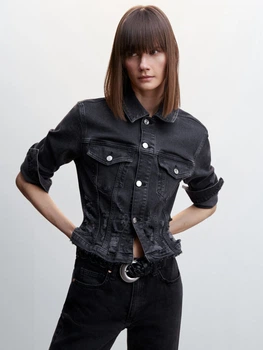 Джинсова куртка жіноча Mango Trucker 47083771-TN M Чорна (8445922065454)