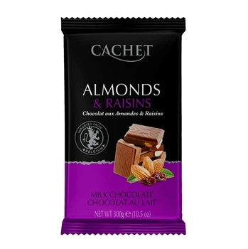 Молочный шоколад Cachet ALMONDS & RAISINS с миндалем и изюмом 300г