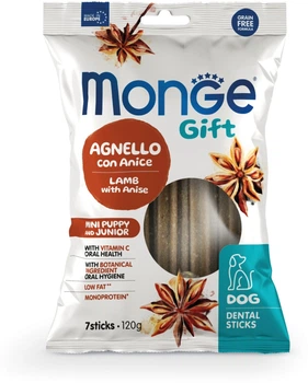 Ласощі для собак Monge Gift Dog Puppy and Junior Mini ягня з анісом 120 г (8009470085571)