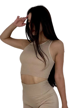 Топ в рубчик женский из микрофибры с открытыми плечами Giulia Halter Top RIB Naturalle S/M Бежевый