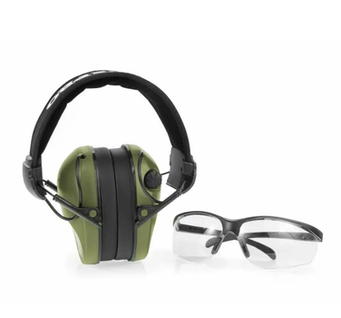 Професійні Активні Тактичні Навушники REALHUNTER Active Pro Окуляри Олива (LE-401B+LG3048 OLIVE)