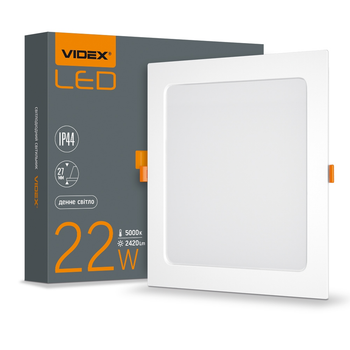 Вогнетривкий LED світильник Back вбудований квадрат VIDEX 22W 5000K 220V VL-DLBS-225