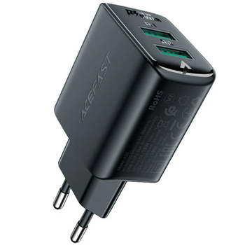 Зарядний пристрій із швидкою зарядкою ACEFAST A33 QC18W |2USB| Чорний