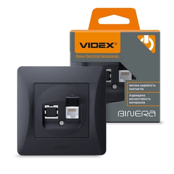 Комп'ютерна розетка RJ45 CAT6 чорний графіт VIDEX BINERA (VF-BNSK1PC6-BG) 24468