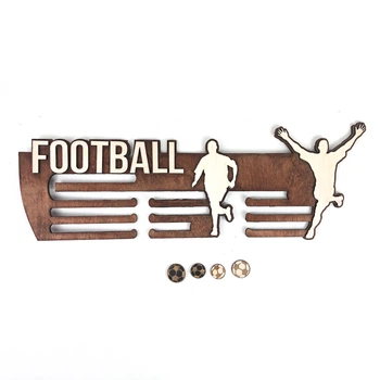 Медальница из фанеры "FOOTBALL" с сменными мячами Красное дерево