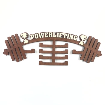 Медальница с фанеры в форме штанги "Powerlifting" с кубками Красное дерево