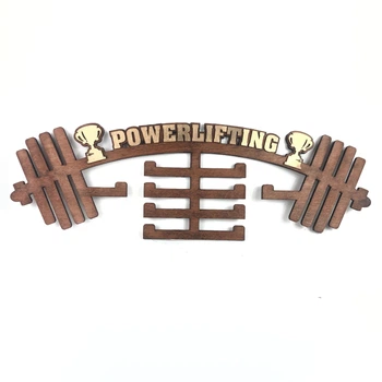 Медальница с фанеры в форме штанги "Powerlifting" Золото