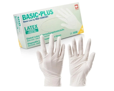 Перчатки латексні, припудрені, Basic Plus (100 шт./50 пар) розмір S
