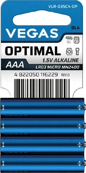Щелочные батарейки Vegas Optimal AAA (LR03) 4 шт (VLR-03SC4-OP)