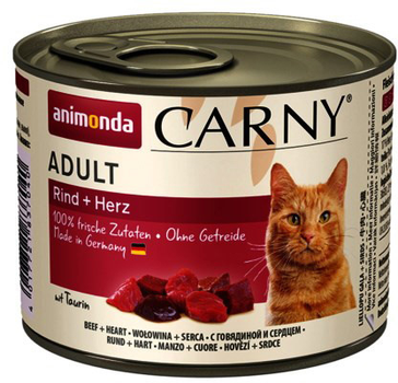 Вологий корм для котів Animonda Carny Adult яловичина та сердечка 200 г (4017721837040)