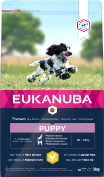 Sucha karma dla szczeniąt EUKANUBA Growing Puppy Medium Breed z kurczakiem 3kg (8710255122595)