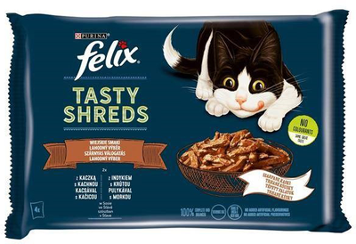 Вологий корм для котів Purina Felix Tasty Shreds з качкою та індичкою 4 x 80 г (8445290018663)