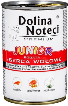 Вологий корм для собак Dolina Noteci Premium Junior Яловичі серця 0.40 кг (5902921300403)