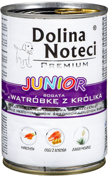 Mokra karma dla szczeniąt Dolina Noteci Premium Junior z wątróbką króliczą 400 g (5902921300397)