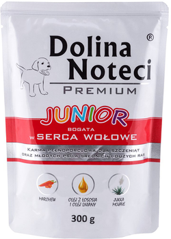 Mokra karma dla psów Dolina Noteci Junior Doypack serca wołow 300 g (5902921301172)