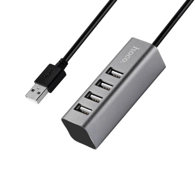 USB хаб HOCO HB1 4xUSB Line Machine Tarnish (USB перехідник, подовжувач) Grey (6957531038139)