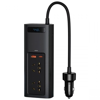 Автомобильный инвертор Baseus Power Inverter 150W (220V CN/EU) 2 Розетки+USB+Type-C 5A с технологией QC3.0+PD3.0 Черный