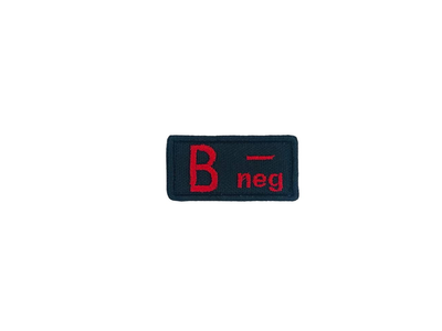 Шеврон на липучці Група крові B(III) Rh(-) 5см x 2,5см червоний на чорному (12154)