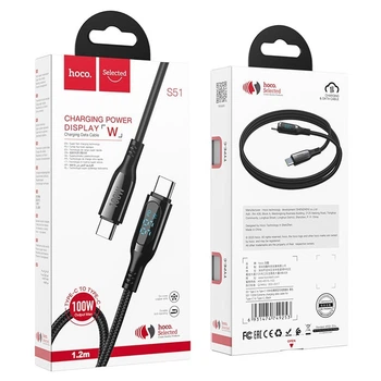 Кабель USB Hoco S51 Type C to Type C 100W 1.2m зарядка до 3A, мощность до 100ват (20V / 5A), с цифровым дисплеем Black