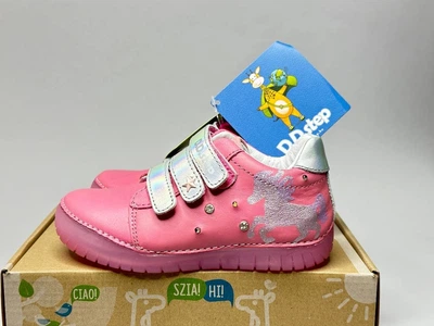 Детские кожаные ботинки DD Step с мигалками 25 0012 розовые