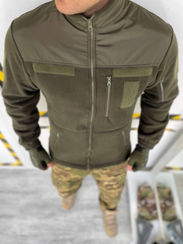 Кофта L флисовая Оливковая, вставки из плащевки на рукава, плечи, карманы теплая армейская