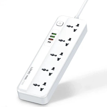 Сетевой удлинитель фильтр LDNIO SC5415 |2500W, 2M, 5 розеток, 3USB/1Type-C, 10A/20W, PD/QC| White