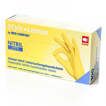 Рукавички нітрилові AMPRI Nitrile Style Lemon (100 шт. / 50 пар), жовті, розмір L