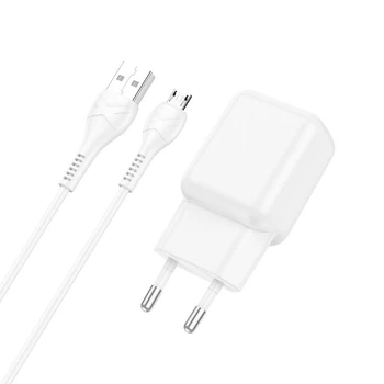 Сетевое зарядное устройство Hoco C96A + кабель MicroUSB Single Port Charger 1USB 2.1A White