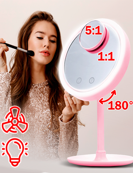 Дзеркало для макіяжу LedArt Рожеве Косметичне сенсорне настільне дзеркальце з підсвічуванням