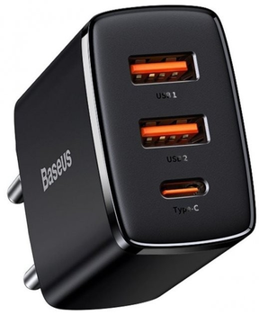 Сетевое зарядное устройство Baseus Compact Quick Charger 30W 2xUSB + Type-C Black быстрая зарядка Чёрный