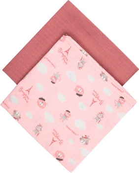 Набір муслінових пелюшок Canpol Babies Bonjour Paris 70х70 см 2 шт Рожевий (26/901_pin)